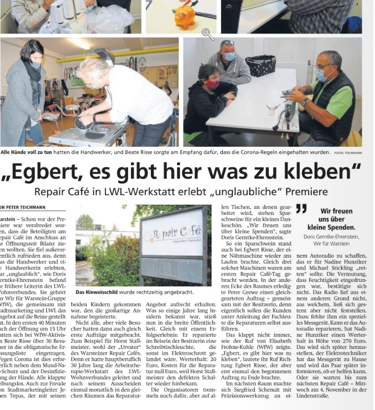 Bericht Repair Caf&egrave; Soester Anzeiger 07.10.20